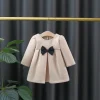Autumn And Winter Baby Girl Bow Long Sleeved Woolen Coat Cute Girl Long Sleeved Top Clothing