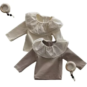 Autumn Baby Girls Floral Lace T-Shirt Spring Children's Long Sleeve Tops Infant Base Shirt Toddler Girls' Clothing for 0-3t