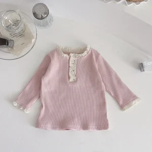 Autumn Fashion Newborn Baby Girls Clothes Comfort Solid Color Lace Long Sleeves Trendy Breathable Kids Girl Korean Style