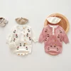 Autumn Newborn Infant Baby Girls Embroidery Flower Knit Cardigan+Romper Muslin Fallow Sweater Coat Kids Fashion Baby Clothing