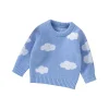 Autumn Winter Baby Boys Girls Sweaters Knit Polyester Long Sleeve Aqua Blue 6-36 Months Newborn Infant Casual Wear Sweatshirt