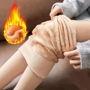 Autumn Winter Fleece Lined Pearl Velvet Over-the-Knee Leggings for Women Thickened Warm Tights for Cold Weather