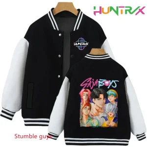Autumn Winter Kpop Demon Hunters Kids Jacket Sweatshirts Hoodie Cartoon Trucksuit Baseball Uniform Boys Girls