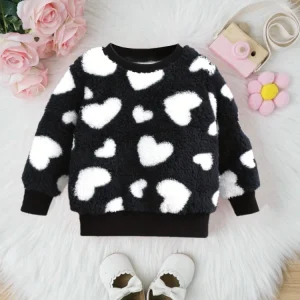 Autumn and winter baby girls' fleece thick pullover hoodie jacket, cute, casual, soft and comfortable children's accessories