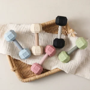 Baby 0-12 months Rattle Toys Silicone Chewing Dumbbel Baby BPA Free Teether Toys Newborn Rattle Toys Infant Teething Gift Rattle