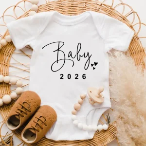 Baby 2026 Pregnancy Announcement Newborn Baby Bodysuits Cotton Summer Boys Girls Romper Jumpsuit Clothes Outfit
