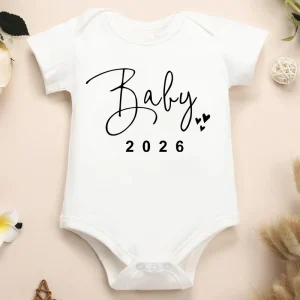Baby 2026 Pregnancy Announcement Newborn Baby Bodysuits Summer Casual Boys Girls Romper Jumpsuit Clothes Outfit