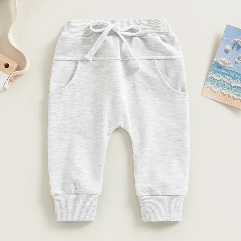 Baby Boys Sweatpant Elastic Waist Drawstring Solid Spring Fall Jogger Trousers with Pockets for Casual Daily - Image 2
