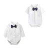 Baby Clothing White Long/Short Sleeve Shirt Lapel Bodysuits Detachable Bow Tie 0-24 Months Newborn Baby Blouses