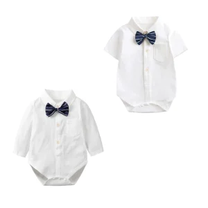 Baby Clothing White Long/Short Sleeve Shirt Lapel Bodysuits Detachable Bow Tie 0-24 Months Newborn Baby Blouses