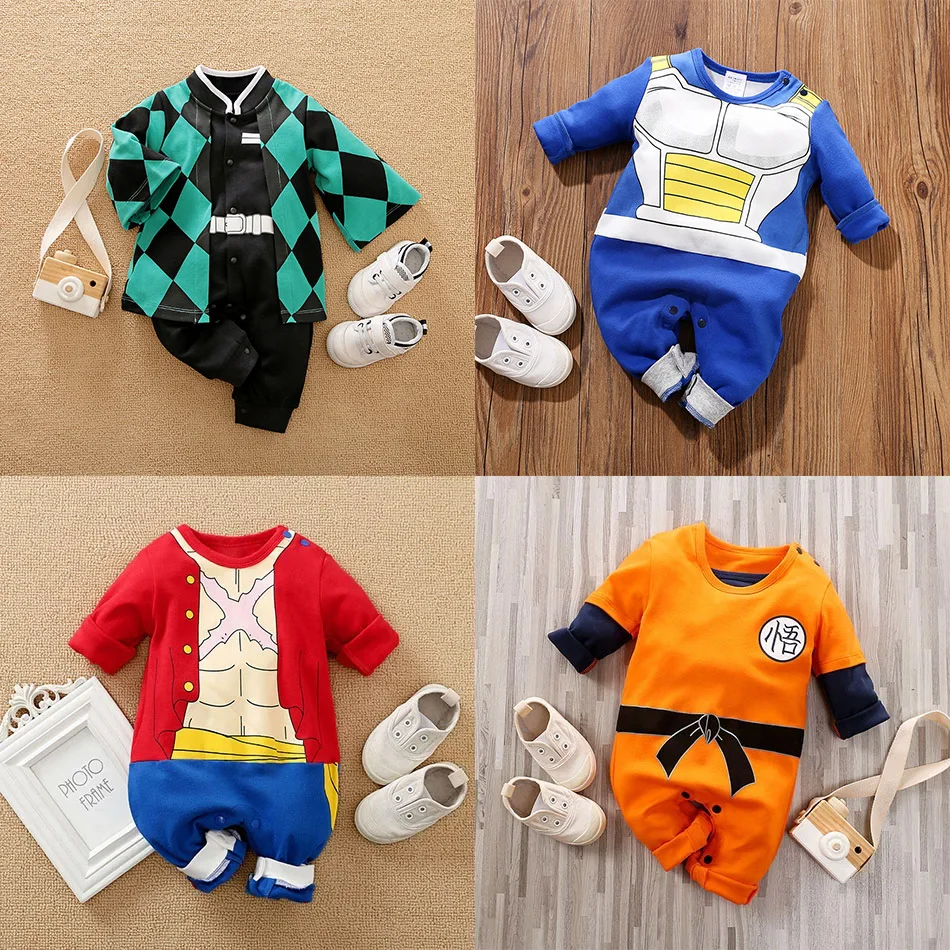 Baby Girl Boy Costume Anime Clothes Newborn Romper Infant Luffy Akatsuki Vegeta Cosplay Jumpsuit Toddler Halloween Costume 0-18M