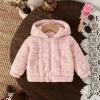 Baby Girl Coat Fall/Winter Solid-Color Shearling Hooded Girl Jacket Cute And Warm Baby Outerwear
