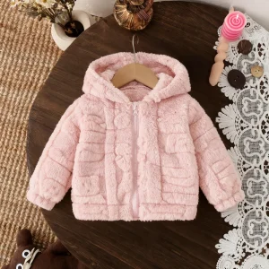 Baby Girl Coat Fall/Winter Solid-Color Shearling Hooded Girl Jacket Cute And Warm Baby Outerwear