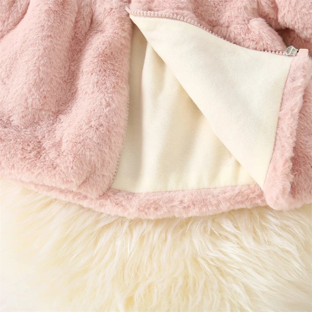 Baby Girl Coat Fall/Winter Solid-Color Shearling Hooded Girls Jacket Cute And Warm Baby Outerwear Baby Girl Clothes - Image 6