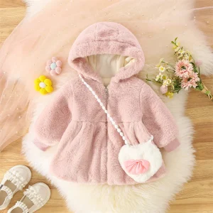 Baby Girl Coat Fall/Winter Solid-Color Shearling Hooded Girls Jacket Cute And Warm Baby Outerwear Baby Girl Clothes