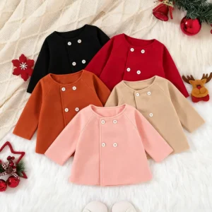 Baby Girl Coat Fall/Winter Solid-Color Woolen Girls' Coat Casual Cotton Baby Coat Baby Girl Clothing
