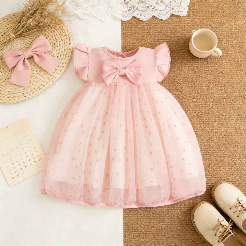 Baby Girl Dress Summer All-Over Print Heart Bow Girl Dress Adorable First Birthday Baby Dress Baby Girl Clothes - Image 2