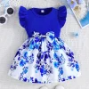 Baby Girl Dress Summer Bow And Flower Pattern Knit Solid Color Short Sleeve Baby Dresses Cute Casual Girl Kid's Dress