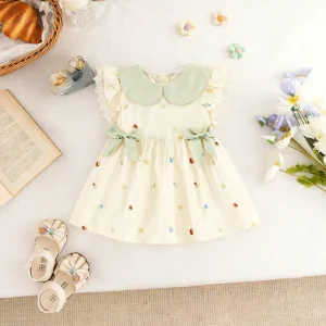 Baby Girl Dress Summer Cotton Floral Print Girls Dress Girls Adorable Collared Baby Dress Baby Girl Clothing
