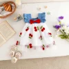 Baby Girl Dress Summer Lace Cherry Short Puff Sleeve Baby Dress Adorable Butterfly Wedding Flower Girl Dress Baby Girl Clothing