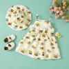 Baby Girl Dresses Summer Bee Printed Halter Girl Dresses Cute Girls Beach Dresses with Hat