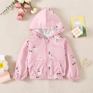 Baby Girl Jacket Spring/Autumn Cotton Solid Color Flower Hooded Long Sleeved Baby Coat Simple And Cute Girl Top Baby Clothing