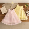 Baby Girl Pink Dress Flower Sweet Sleeveless Feather Gauze Princess Dress Wedding Party Dress for Kids Girl