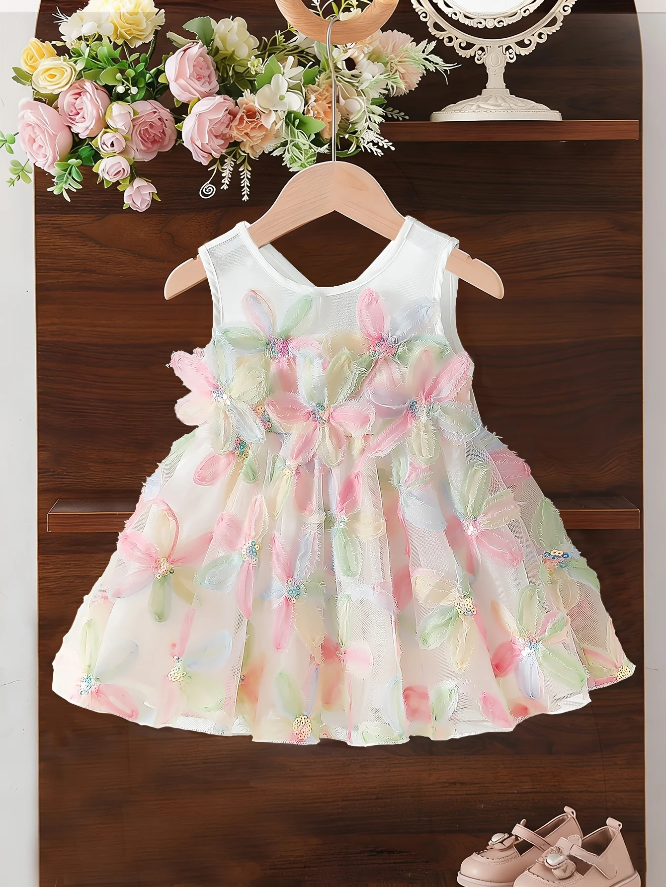 Baby Girl Summer Sweet Flower Tulle Puff Dress Gentle Princess Gown | Birthday & Valentine's Day Gift for 1st Birthday Party