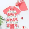 Baby Girl Summer Watermelon Print One-Piece Swimsuit with Hat Infant Swimwear Comfortable Soft Fabric Baby Pool Outfit