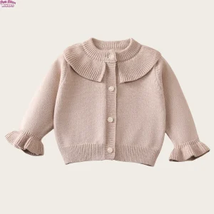 Baby Girl Viscose Ruffled Collar Knitted Cardigan Sweater 0-2Y Kids Girls Sweater Fashionable Spring Autumn Infant Toddler Coat