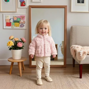 Baby Girl Winter Outerwear Solid Color Heart-Shaped Pattern Zipper Style Baby Girl Jackets Simple And Thick Warm Baby Coat