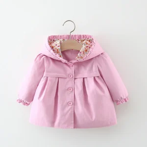 Baby Girl'S Winter Cute Solid Color Girl'S Jacket Sweet Beauty Baby Floral Hooded Jacket Long Sleeved Jacket (0-3 Years Old)