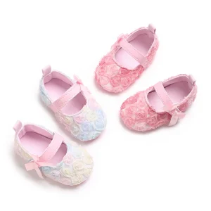 Baby Girls Mesh Rose Shoes Cute Sweet Soft Sole Non-Slip Crib Shoes for Spring Fall