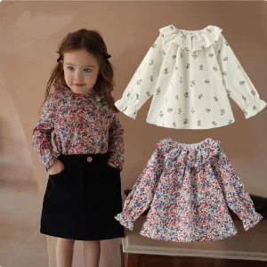 Baby Girls Ruffles Princess Shirt Cotton Long Sleeve Lace Blouse Infant Stylish Floral Tops Children Shirt Girls Clothing 6-24M