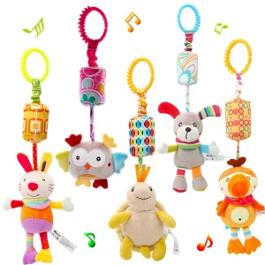 Baby Hanging Rattle Toys Sensory Soft Learning Toy Cartoon Animal Stuffed Bed Bell Toy Infant Development Handle Toy 0-24 Months