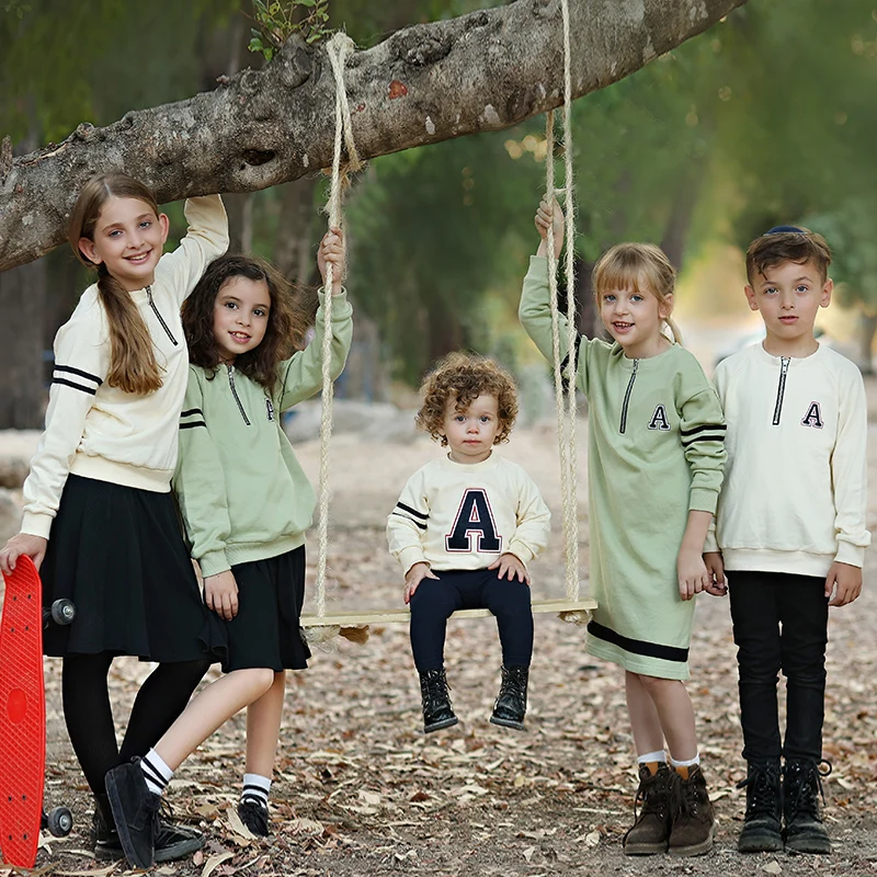 Baby boy and girls shirt outfit sweater shirt long sleeves girls clothes letter A children's sweater shirt family children set - Image 3