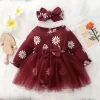 Baby girl Spring Autumn Princess Dress Daisy Print Chiffon Festival Party Dress and Headband for 0-18 Months Cute Baby girls