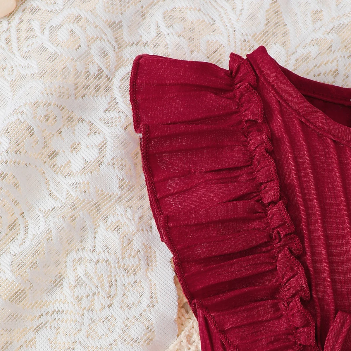 Baby girl's Sleeveless Dress Solid color Ruffled edges Fashion Summer Dress+Headband, 0-24 Months old Baby girl's New Year Dress - Image 4