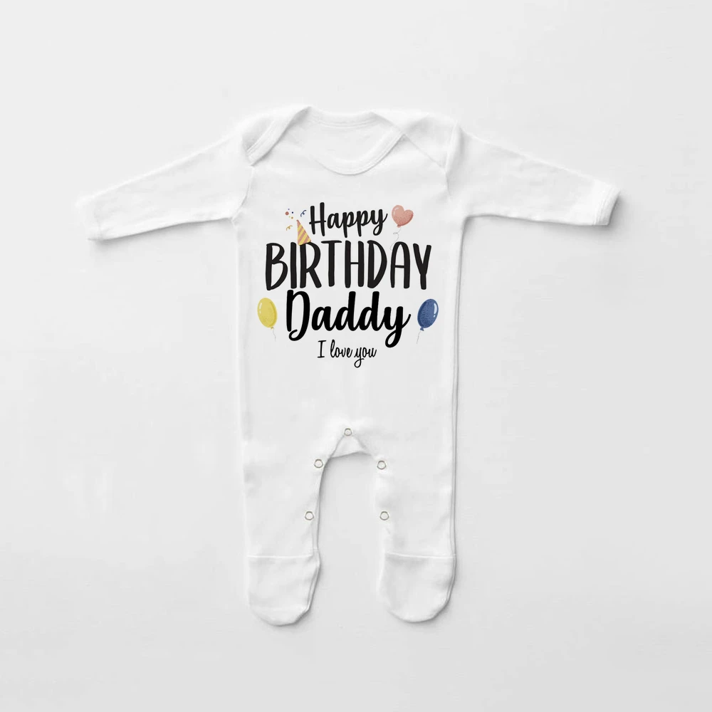 Babygrow Sleepsuit Happy Birthday Daddy Print Baby Sleepsuit Baby Coming Home Outfit Newbron Shower Gift Infant Sleepsuit - Image 3