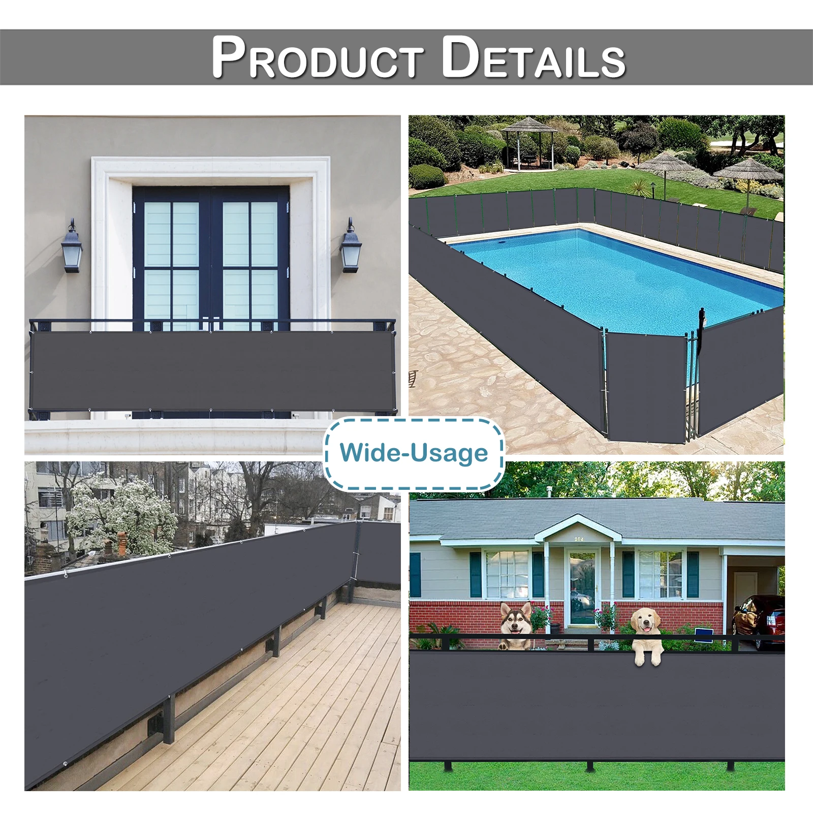 Balcony Privacy Screen Cover Fence Patio Waterproof Shade Cloth 70% UV Protection Shield Deck Shade Sail Garden Porch Pool Decor - Image 5