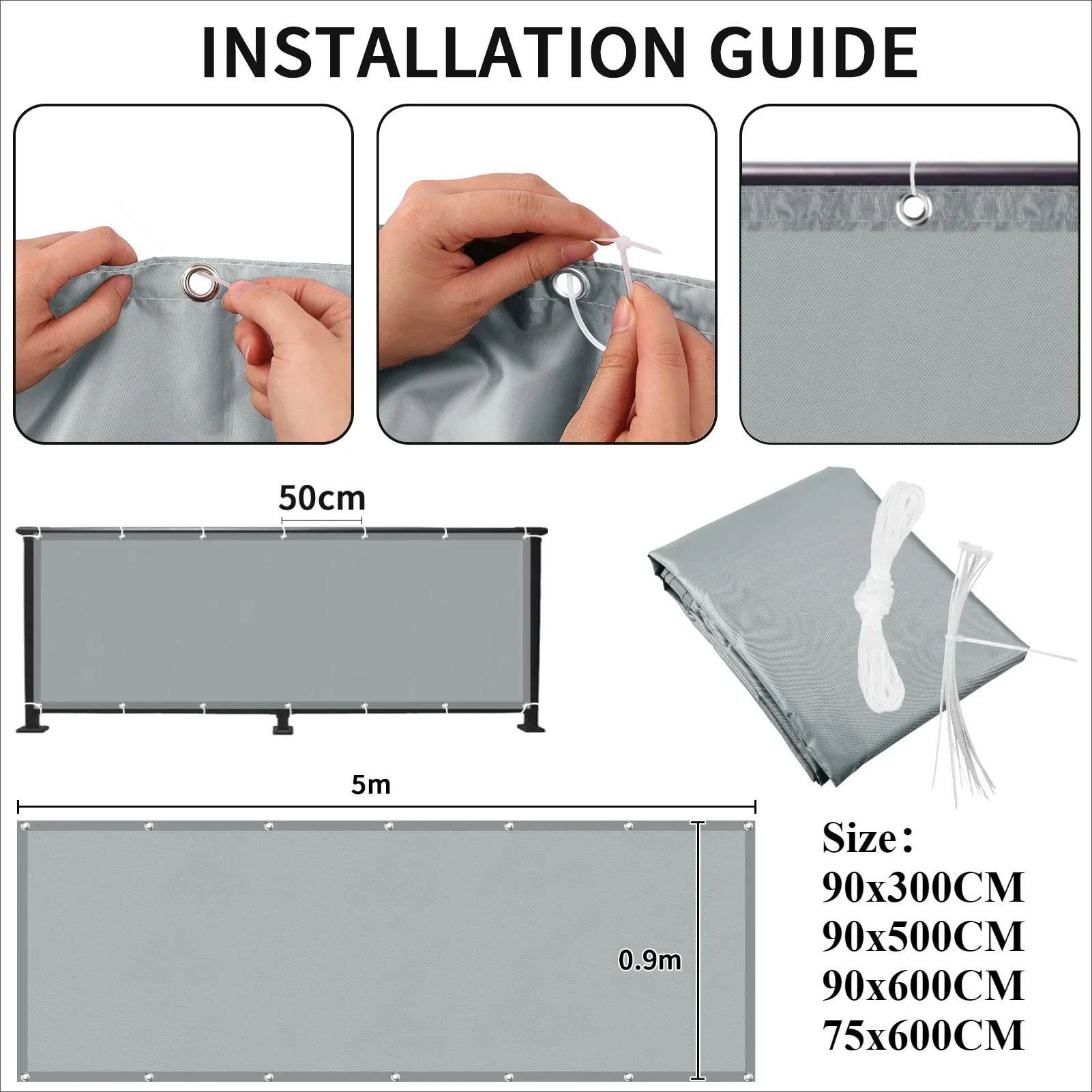 Balcony Privacy Screen Fence Windscreen Sun Shade Cloth with Grommets UV Protection for Patio Backyard Porch Railing Shield - Image 5