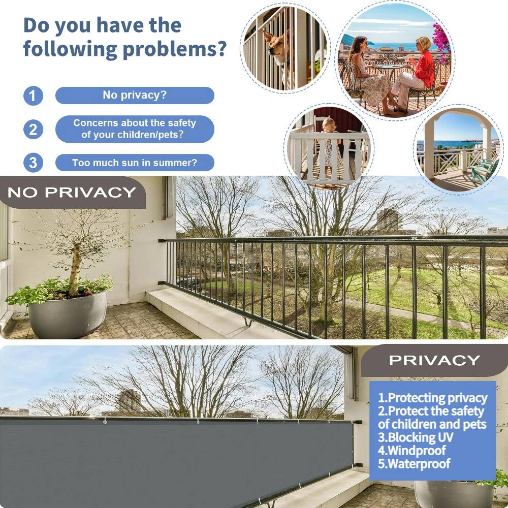 Balcony Privacy Screen Patio Fence Screen for Balcony Cover Waterproof Garden Sunshade Cloth with Grommets UV Protection Shelter - Image 2