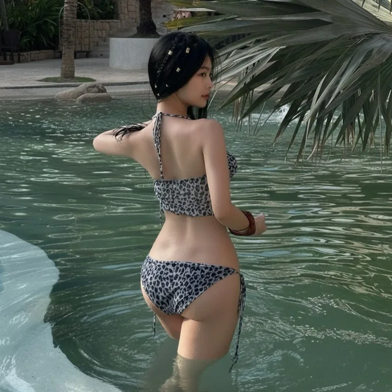 Bikini Leopard Print Sexy Skirt Style Split Bikini Swimsuit Women's Three Piece Set Beach Hot Spring Vacation Backless Girl - Image 6