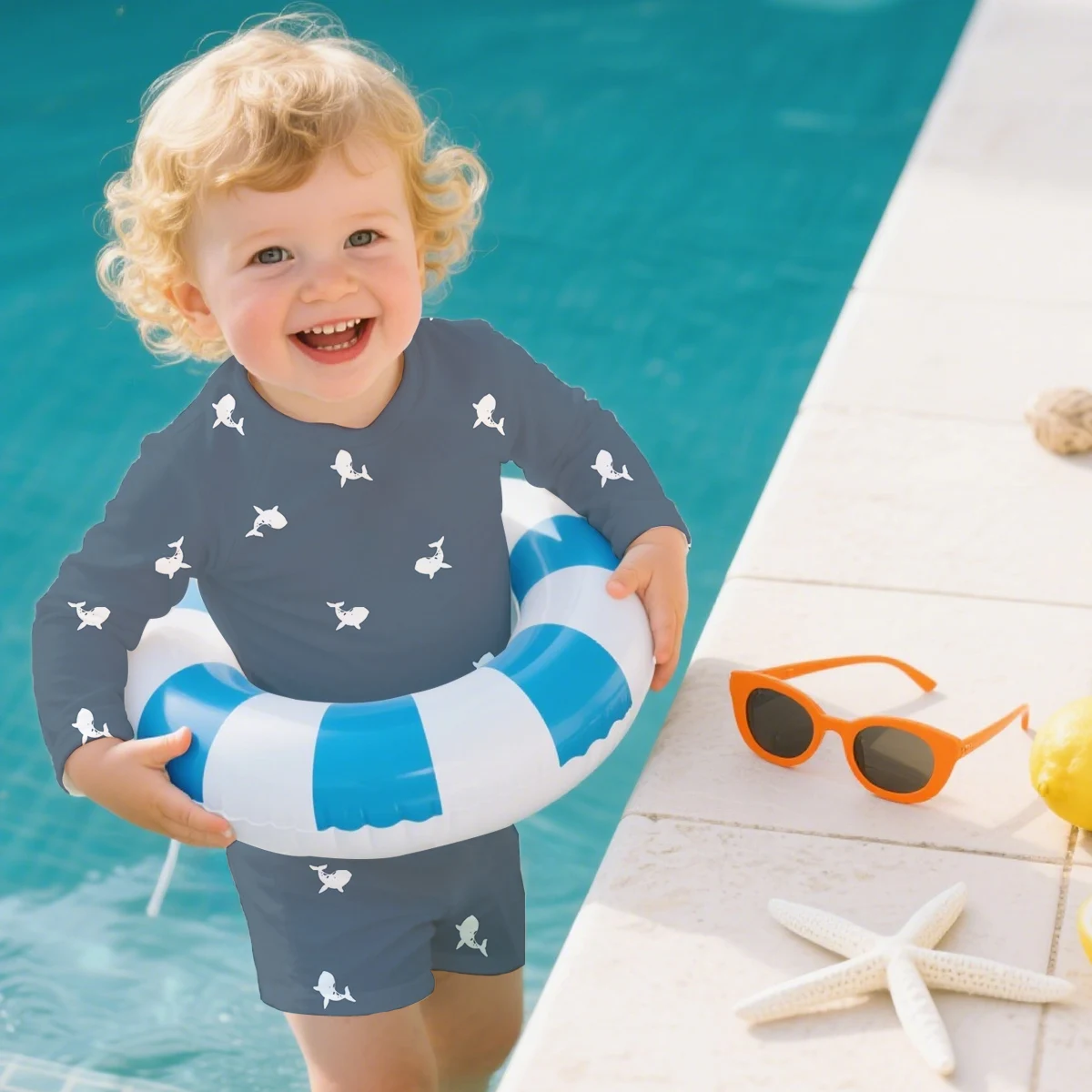 Boy Girl Swimsuits Kids Long Sleeve Swimwear Sets Children Bathing Suit Summer Toddler Learn Swimming Suits for 0-3Years Baby - Image 2