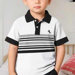 Boys' Casual Polo Shirts Top Gradient Striped Design Short Sleeve Shirts Breathable Kids Shirt Teenager Children Summer Clothes