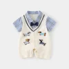 Boys Summer Short-sleeved Jumpsuit Clothes Baby Fake Two-piece College Style Onesie Babe Cute Dog Label Romper Fashion Outwear