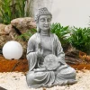 Buddha Statue with Solar-Powered Lamp Chinese-Style Resin Buddha Ornament Garden Yard Decorative Sculpture Lamp Buddhist Gift