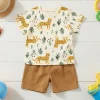 Casual Infants Boys Clothing 2pcs Cute Short Sleeve Clothes Animal Pattern