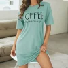 Casual Slogan Print Nightdress For Women Short Sleeve Sleepwear Dresses Loose Fit Tee Nightwear Home Clothes Nightie Loungewear