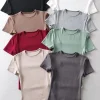 Casual Summer Woman Skinny Fit T-shirt Tight Short-Sleeve O-neck Tee Basic Solid Crop Tops T Shirt